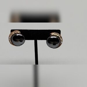 Vtg. Half Moon Black Onyx Earrings